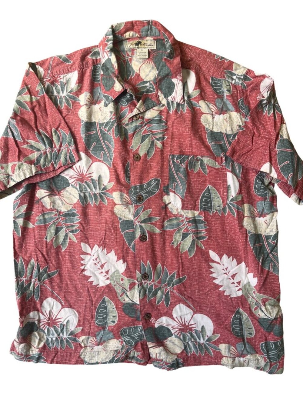 Joe Marlin Hawaiian Shirt Mens XL Red Short Sleeve Floral Resort Aloha TIki Wear